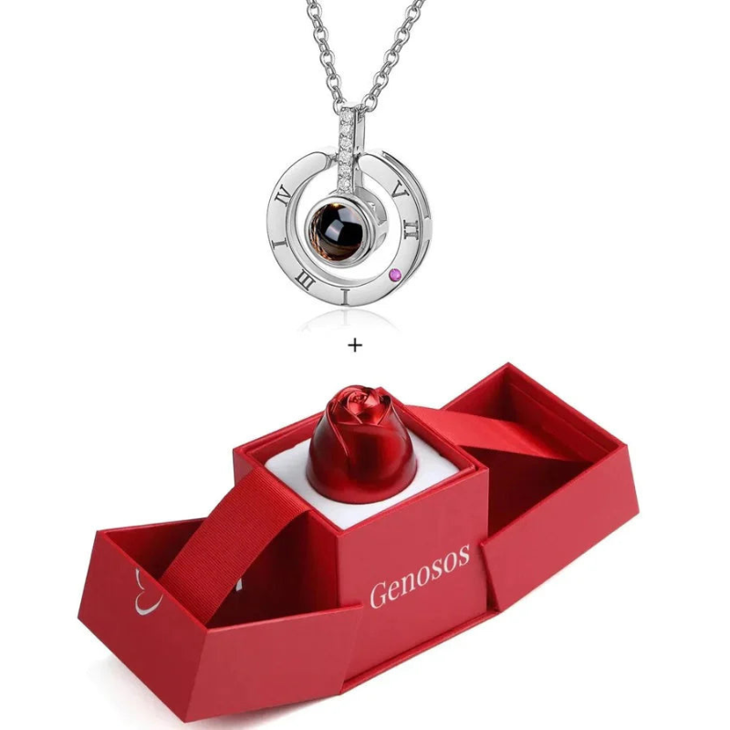GENOSOS® Collar Amor Eterno en 100 Idiomas + Caja con Rosa